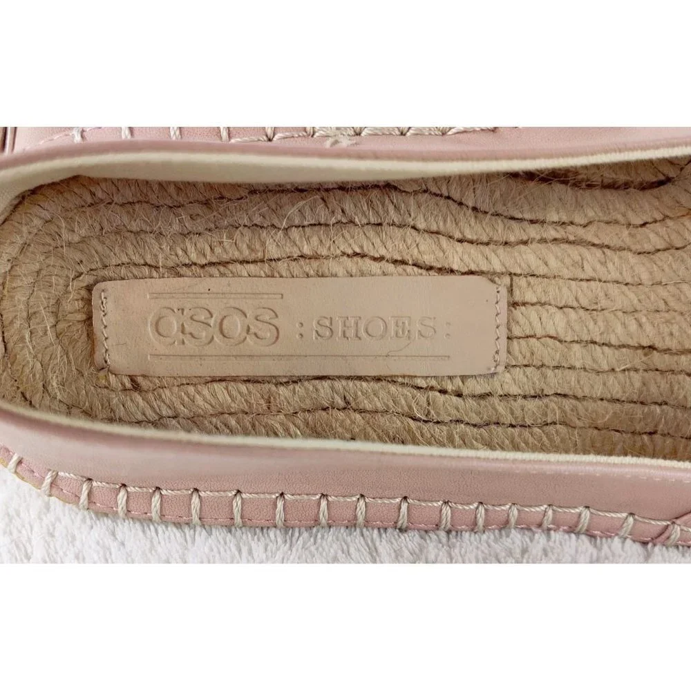 ASOS Espadrille Flat Pink Blush Faux Leather Rose Gold Metallic Toe Cap Rope